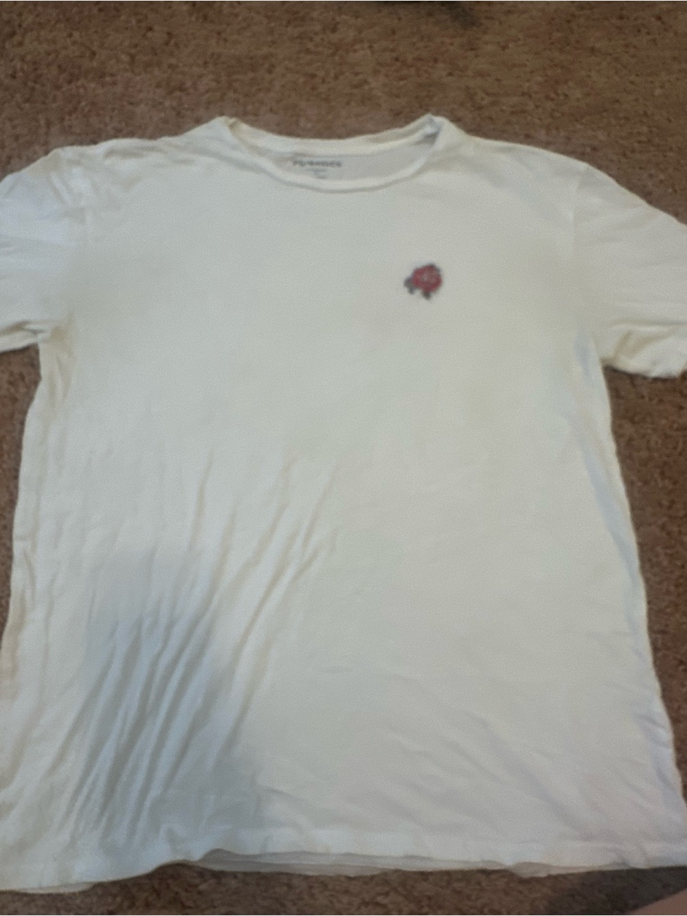 PacSun White Short Sleeve Crewneck Tee with Small Red Chest Motif